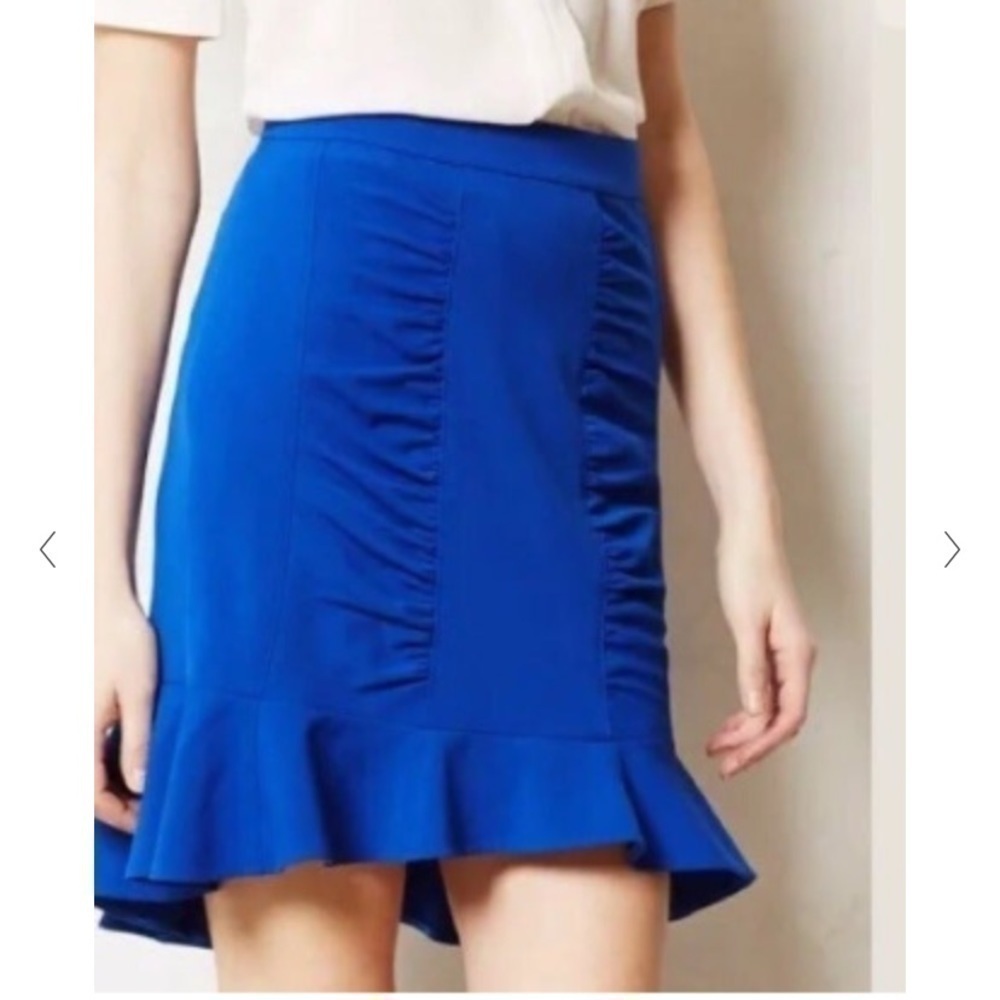 ANTHROPOLOGIE midi ruffle Pencil skirt Royal Blue Size 0 XS Retails $98…